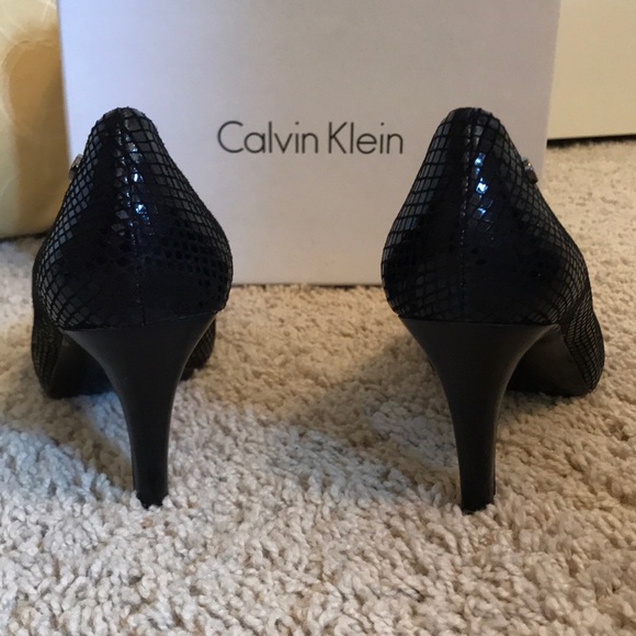 Calvin Klein Black Leather Peep-toe High Heels - Picture 4 of 12